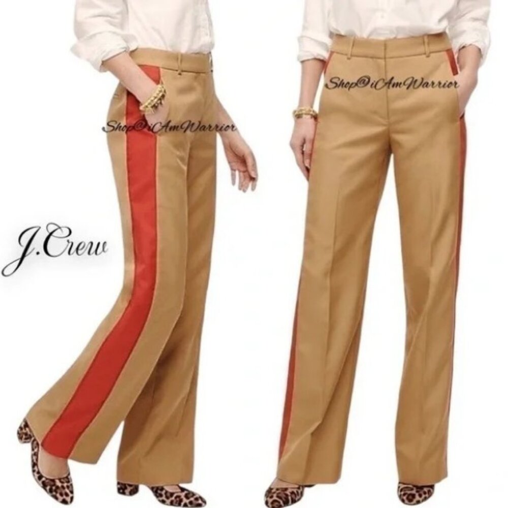 J. Crew Tan Wide-Leg Pants with Red Side Stripe